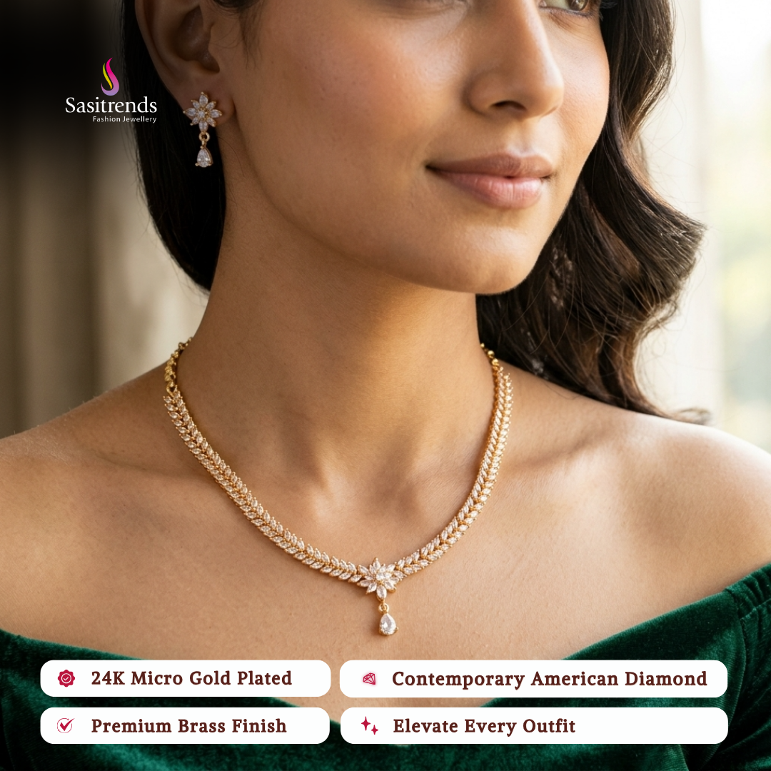 Engagement wear micro gold plated american diamond necklace set - Sasitrends