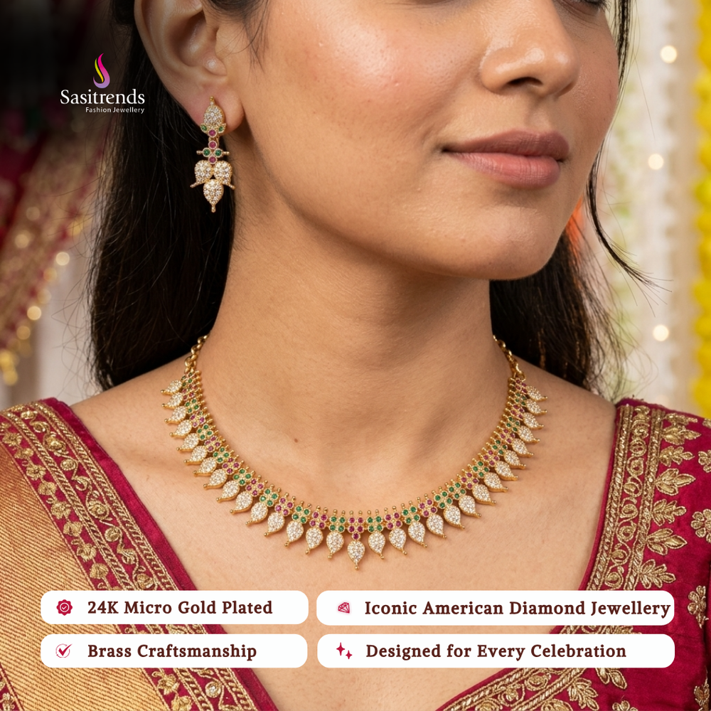 Engagement wear micro gold plated american diamond necklace set - Sasitrends