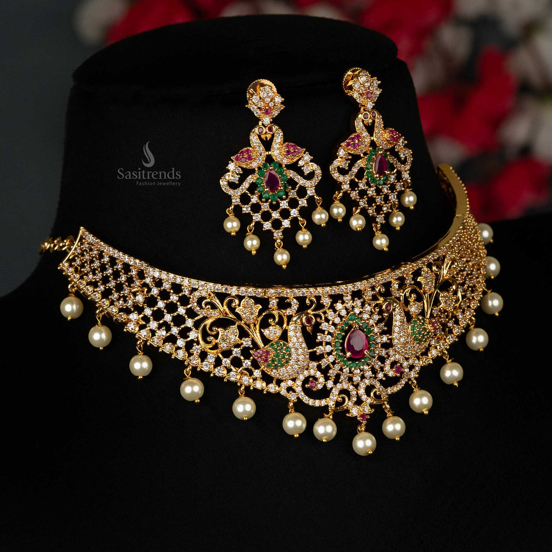 Bridal Choker Gold Set With Price Trendy Micro Gold Plated Peacock