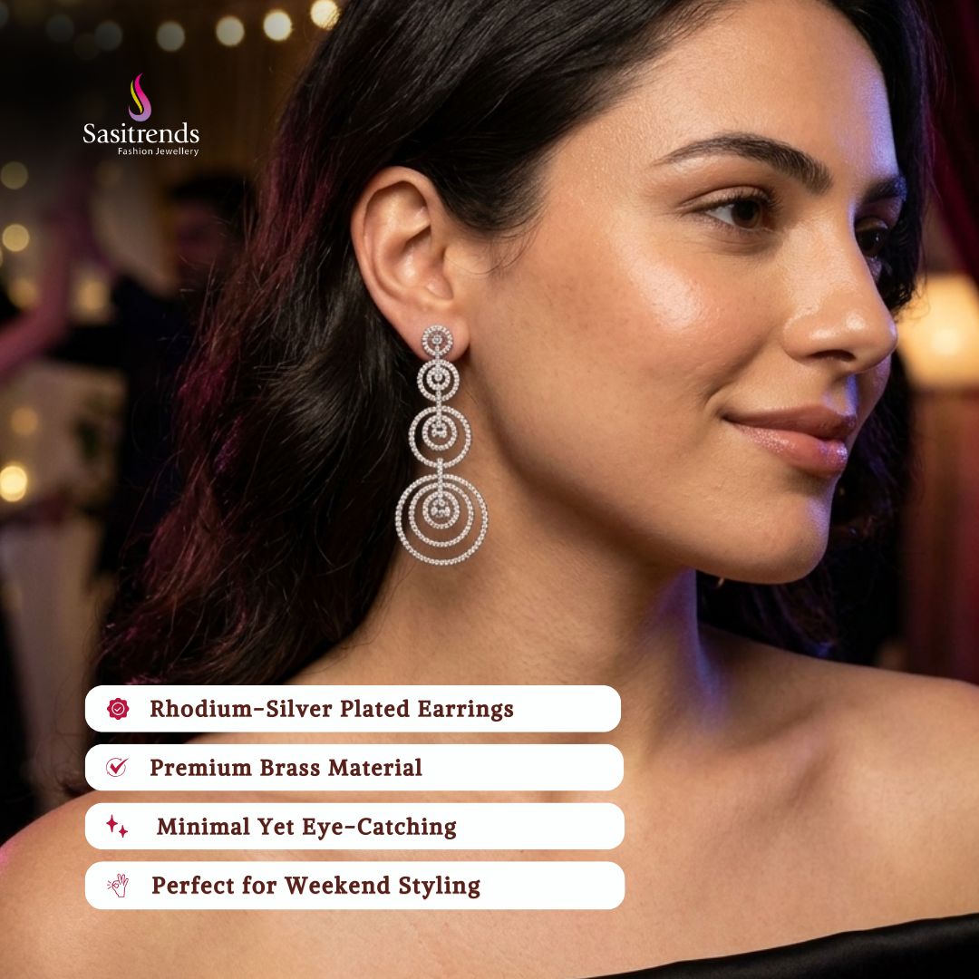 American diamond rhodium silver plated earrings - Sasitrends