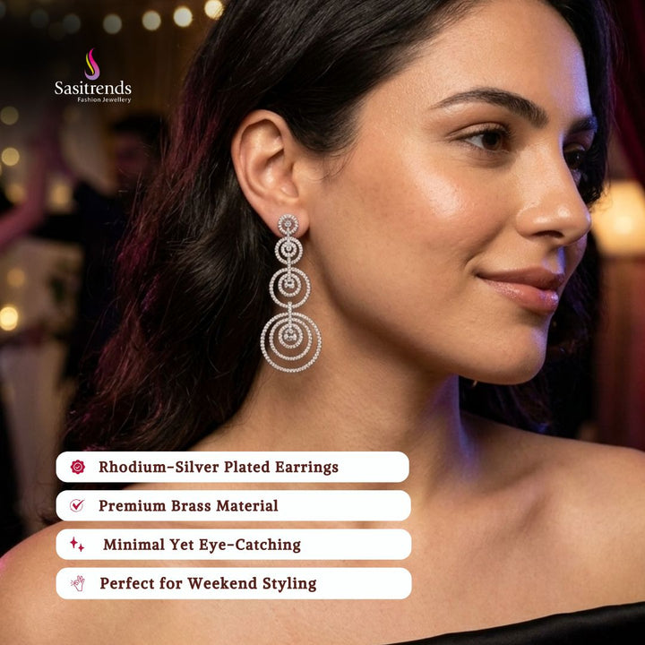 American diamond rhodium silver plated earrings - Sasitrends