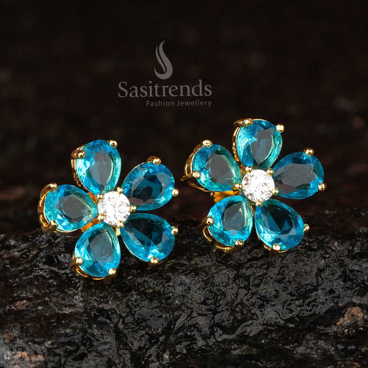 Sasitrends - Elegant American Diamond Flower Tops Earrings - Colorful & Festive