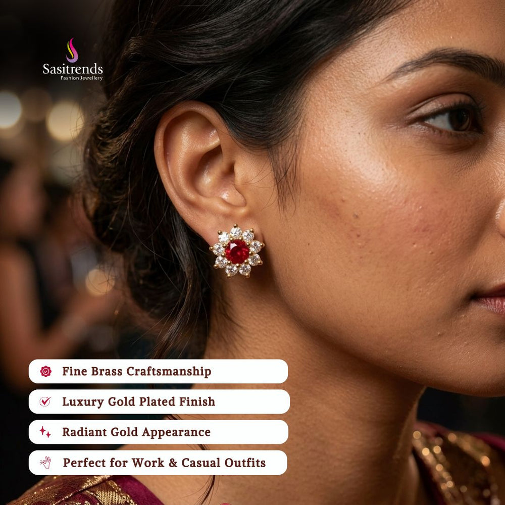 Gold plated AD stone earrings - Sasitrends