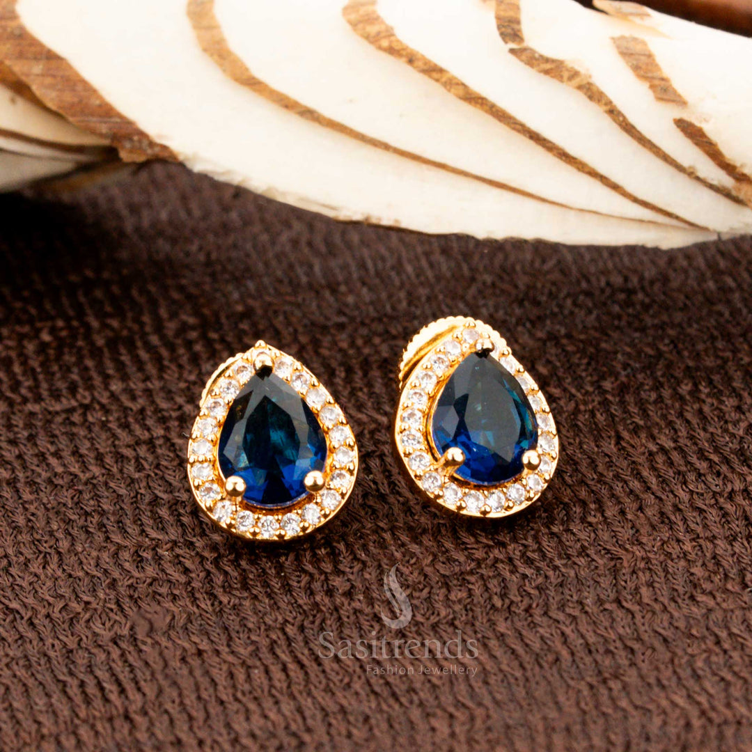 Gorgeous Gold-Plated American Diamond Oval Stud Earrings Perfect for Special Occasions Sasitrends