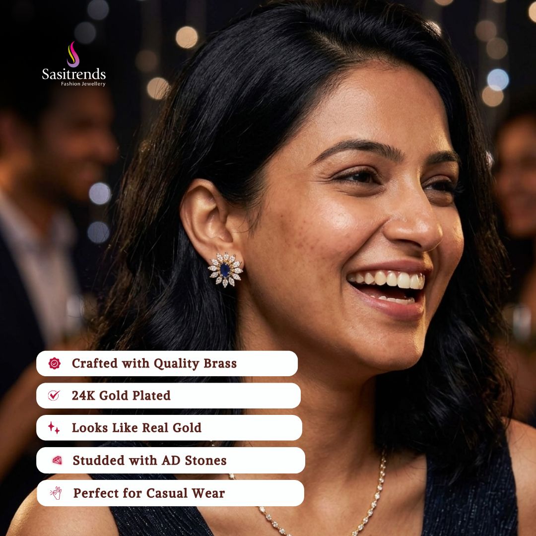 Guaranteed Micro gold plated AD stone earrings model image - Sasitrends