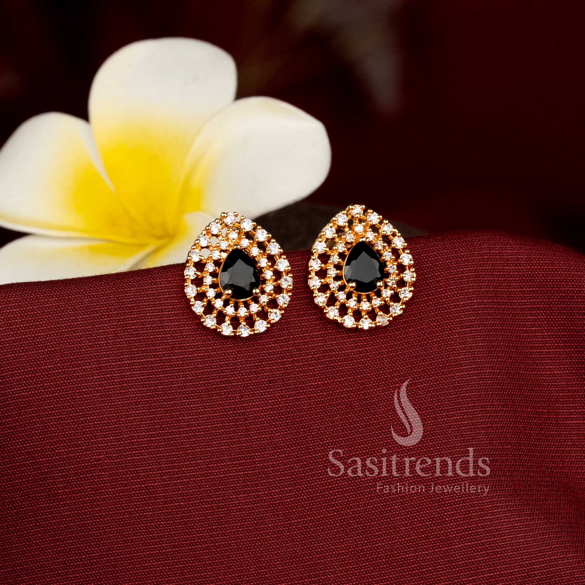 Gorgeous Gold Plated American Diamond Teardrop Earrings for Party Wear Sasitrends