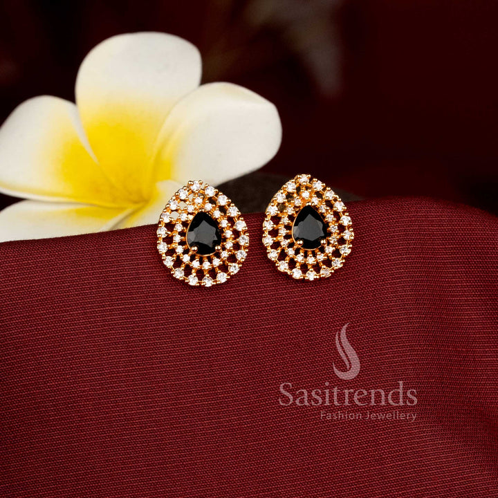Gorgeous Gold Plated American Diamond Teardrop Earrings for Party Wear Sasitrends