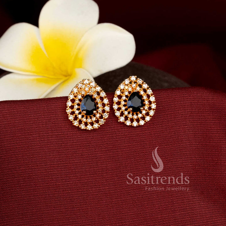 Micro Gold Plated American Diamond Teardrop Earrings with Detailed Stone Work Sasitrends