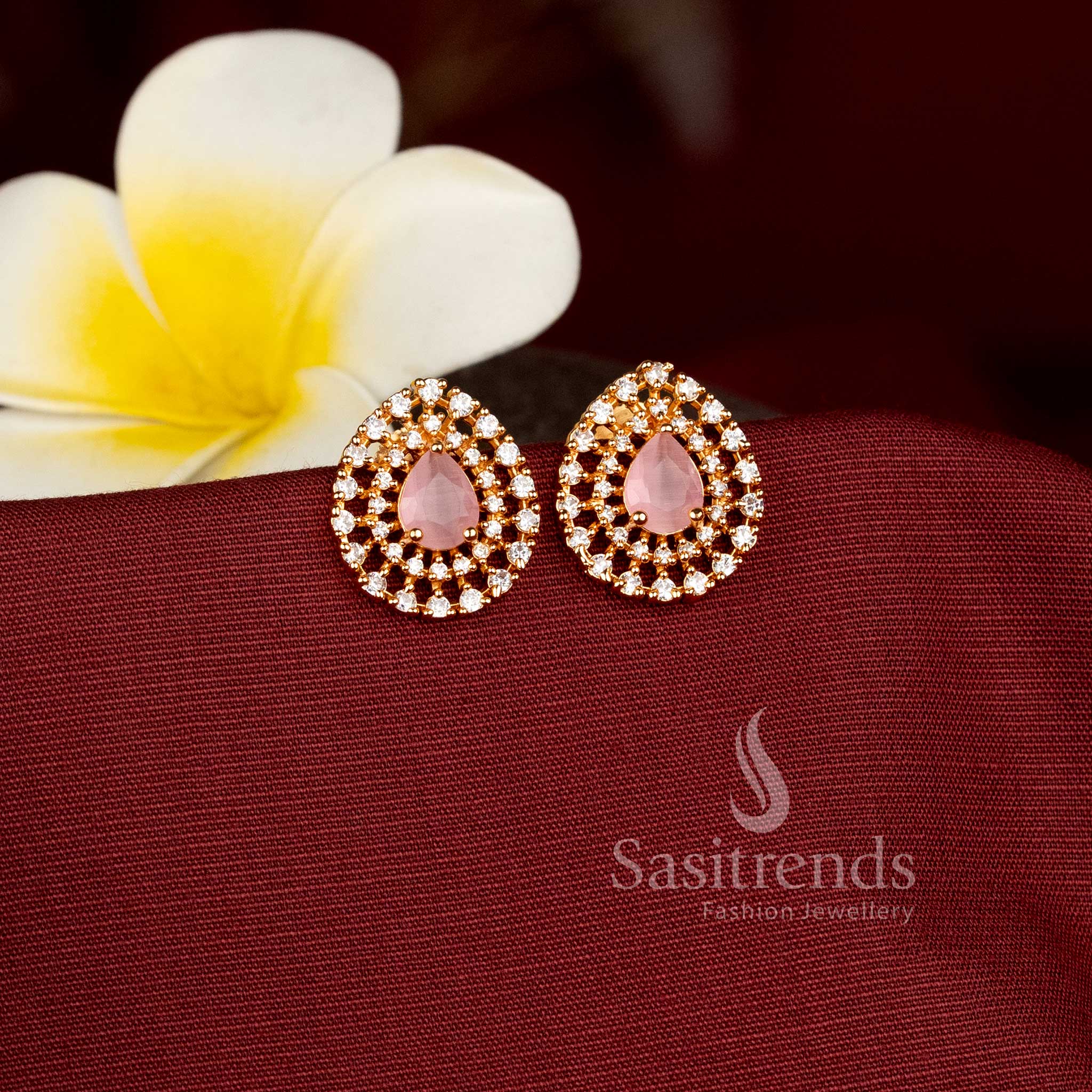 Micro Gold Plated AD Teardrop Earrings with Ad  Stone Detailing Sasitrends