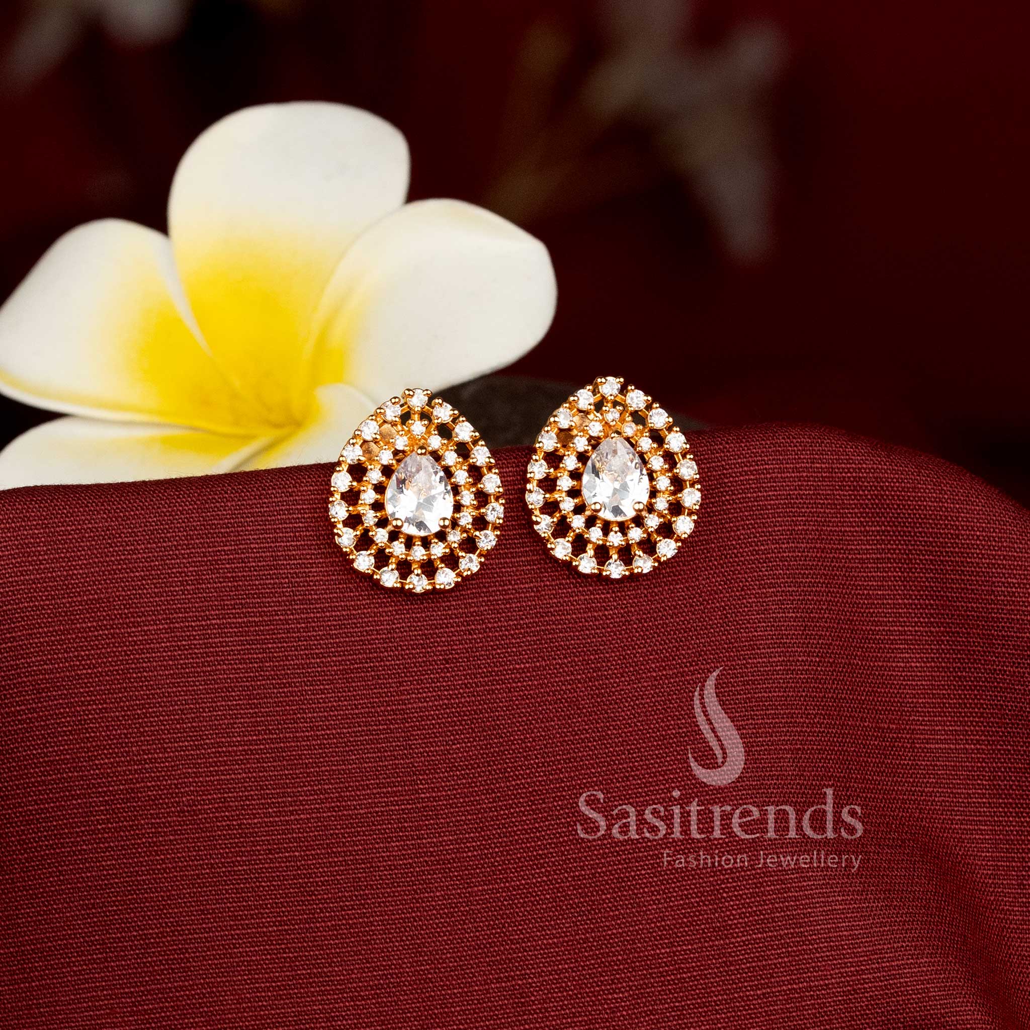 Beautiful white  Stone AD Teardrop Earrings for Women Sasitrends