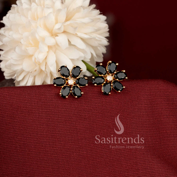 Detailed Floral American Diamond Stud Earrings for Traditional and Party Wear Sasitrends