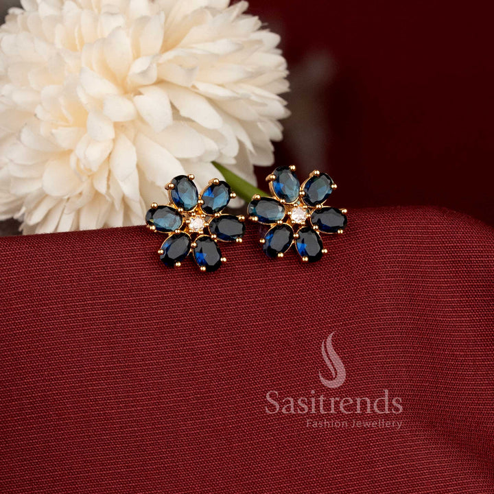 American Diamond Floral Stud Earrings with Detailed Stone Work Sasitrends