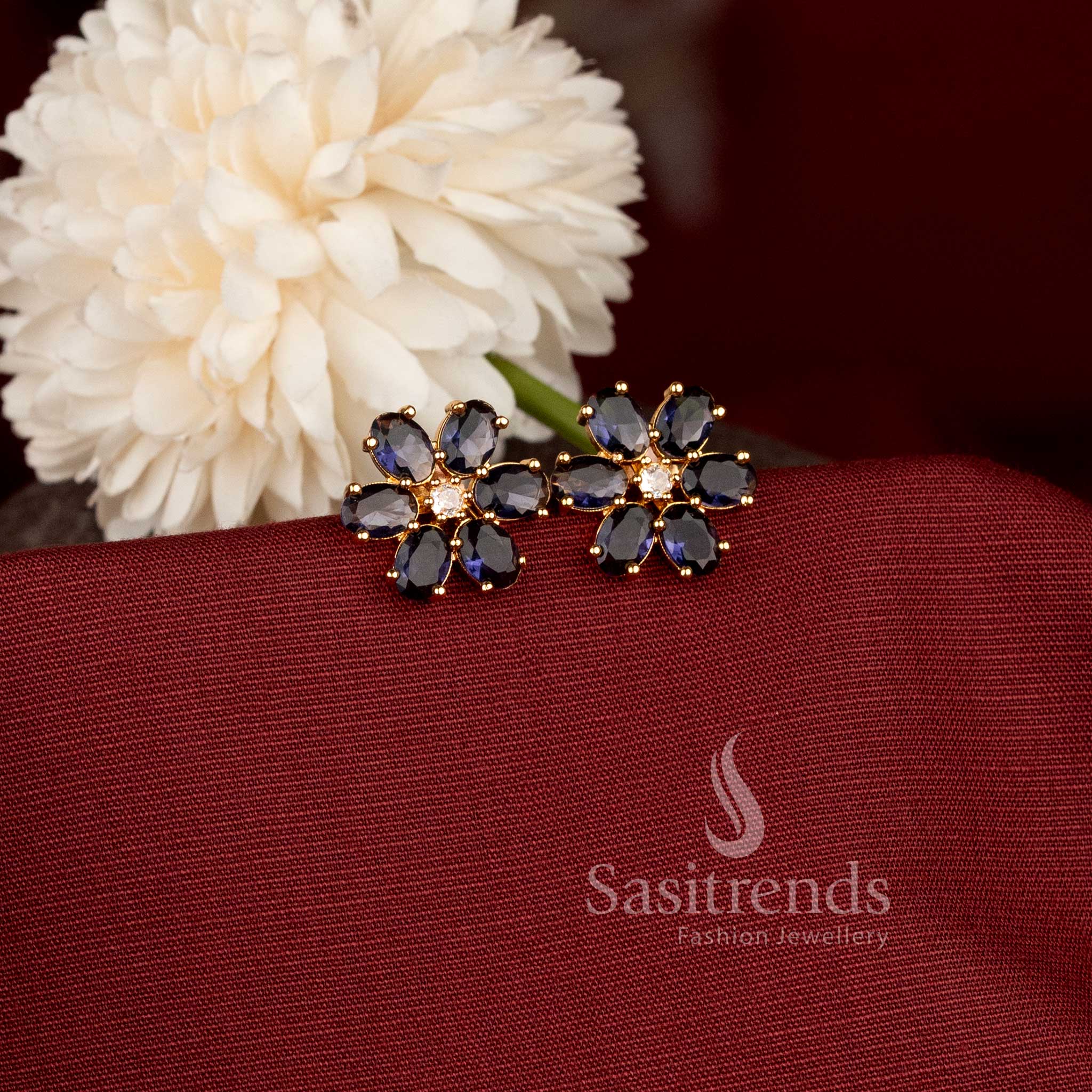 Beautiful Gold Plated Floral AD Stone Stud Earrings Sasitrends