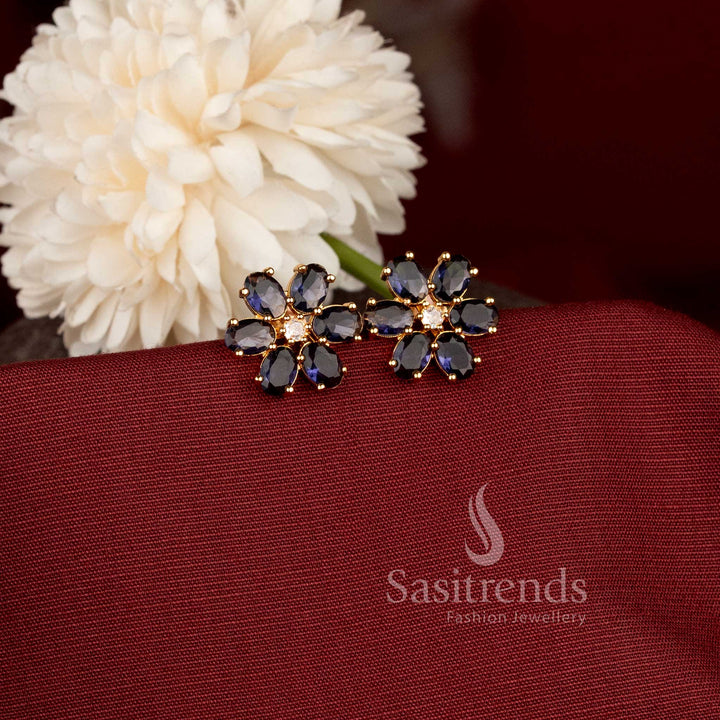 Beautiful Gold Plated Floral AD Stone Stud Earrings Sasitrends