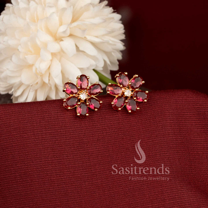 American Diamond Floral Stud Earrings with Detailed Stone Work Sasitrends