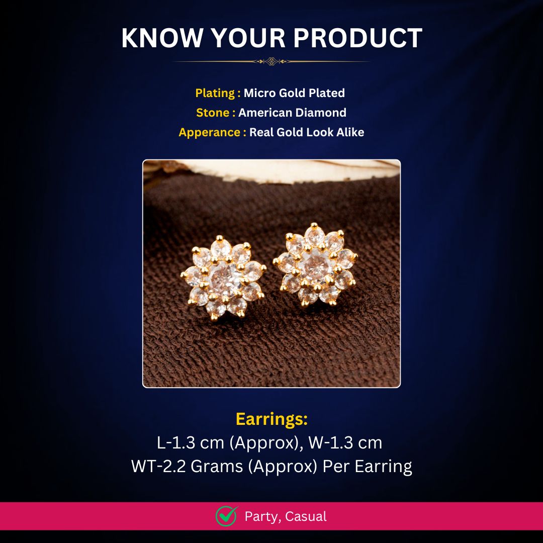 Festive wear gold plated flower earrings with pink stone and sparkling AD craftsmanship - Sasitrends