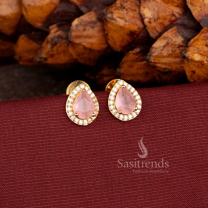 Beautiful Gold Plated AD Oval Stud Earrings for Traditional and Party Wear Sasitrends