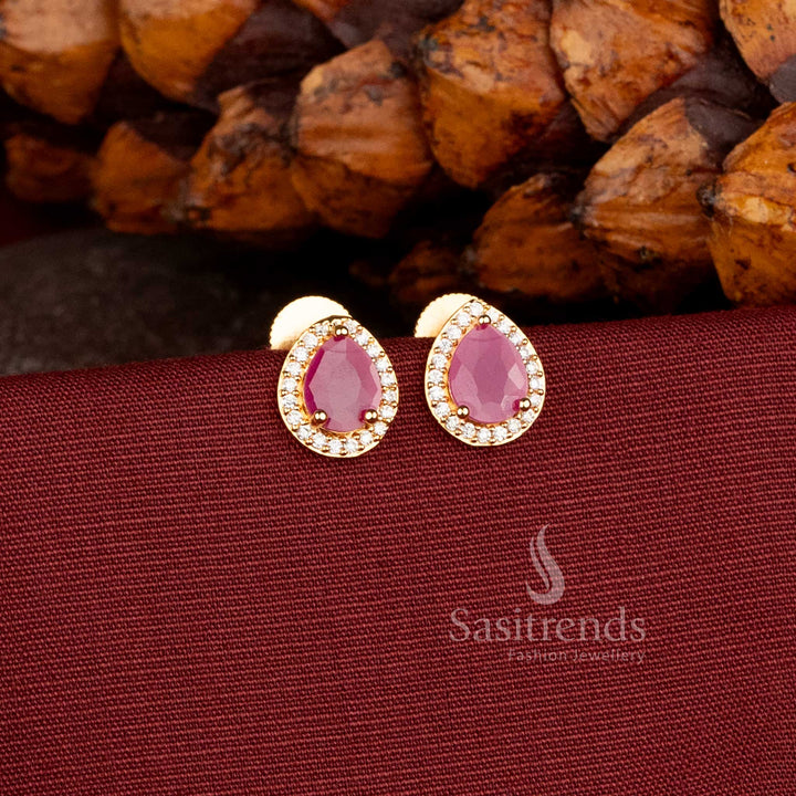Beautiful Gold Plated AD Oval Stud Earrings for Traditional and Party Wear Sasitrends