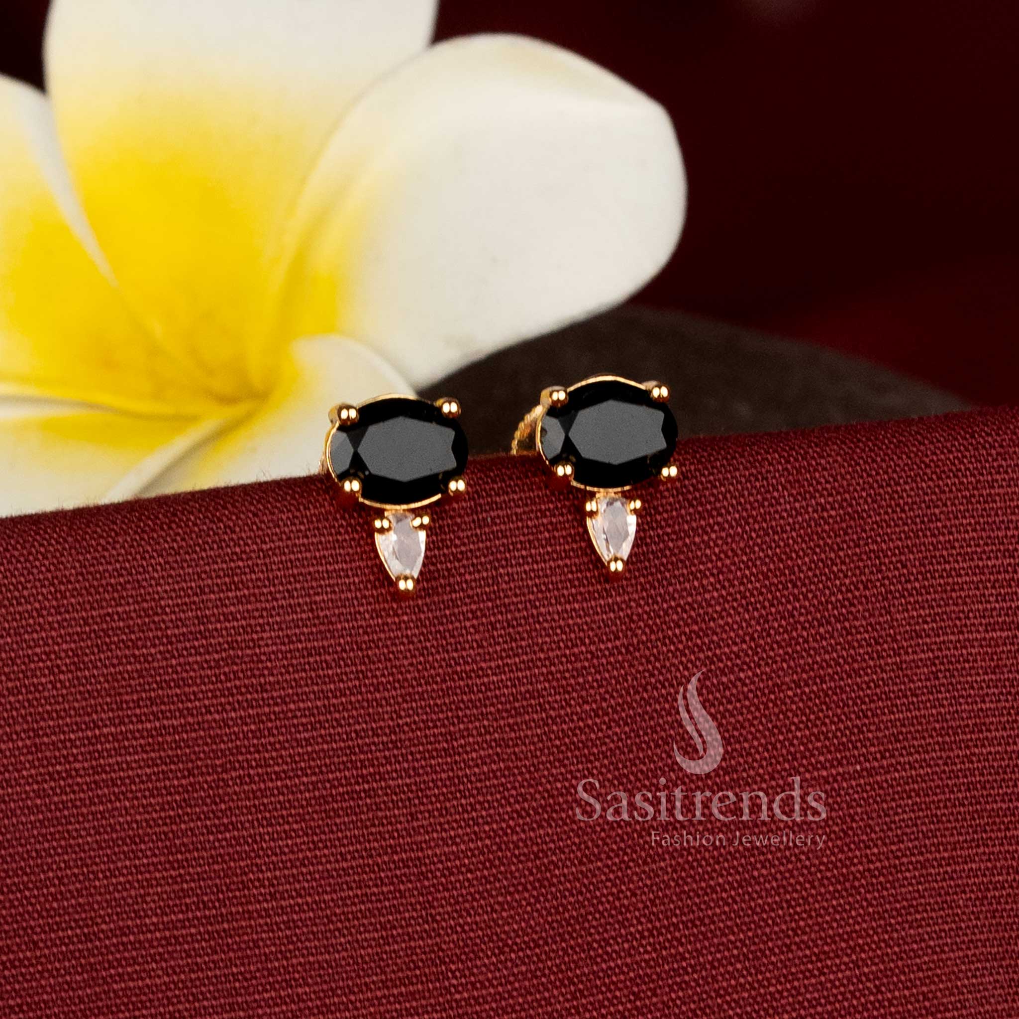 Elegant Gold Plated American Diamond Stud Earrings with Oval and Pear Shaped Stone Designs Sasitrends