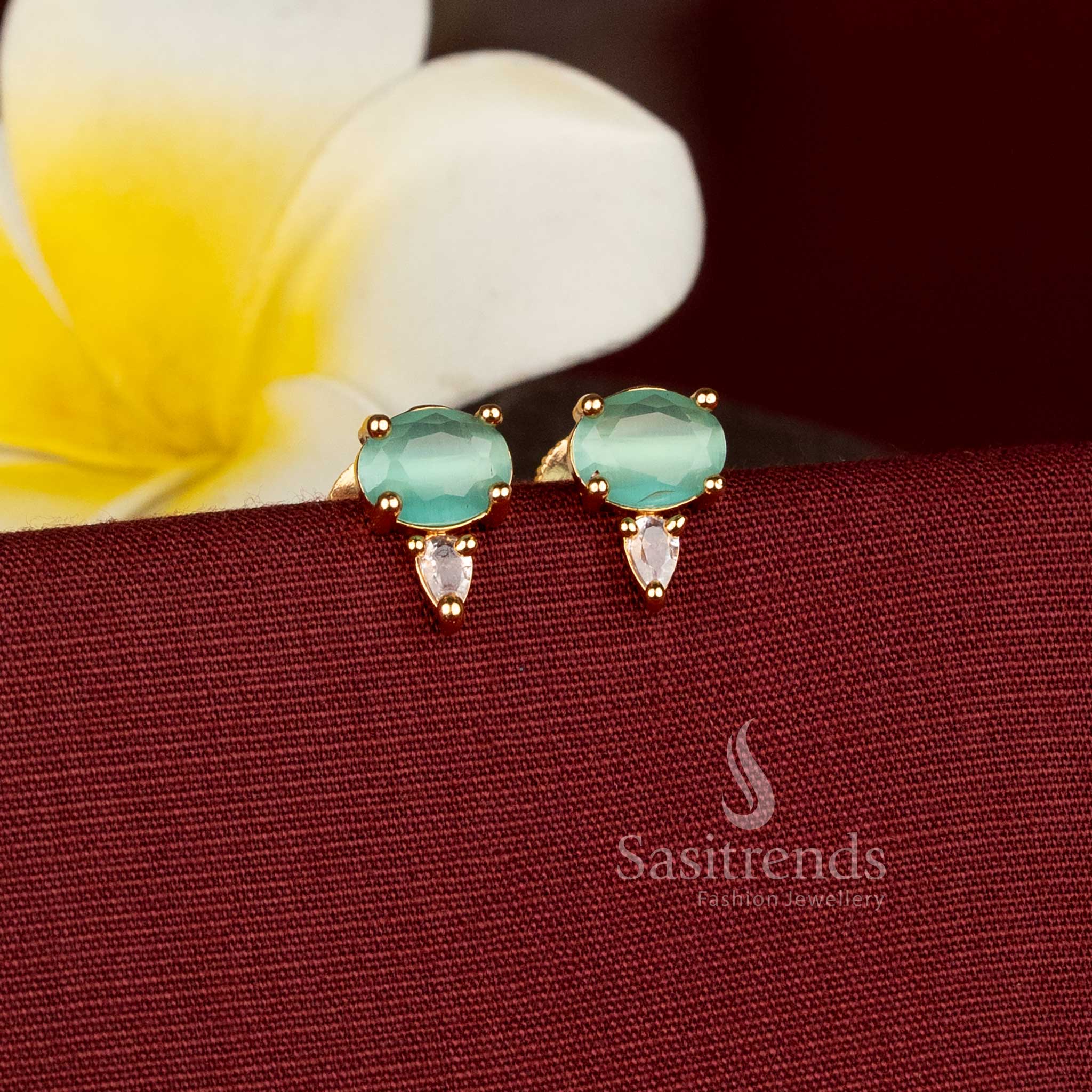 Elegant Gold Plated Stone Stud Earrings Designed for Special Occasions and Party Wear Sasitrends
