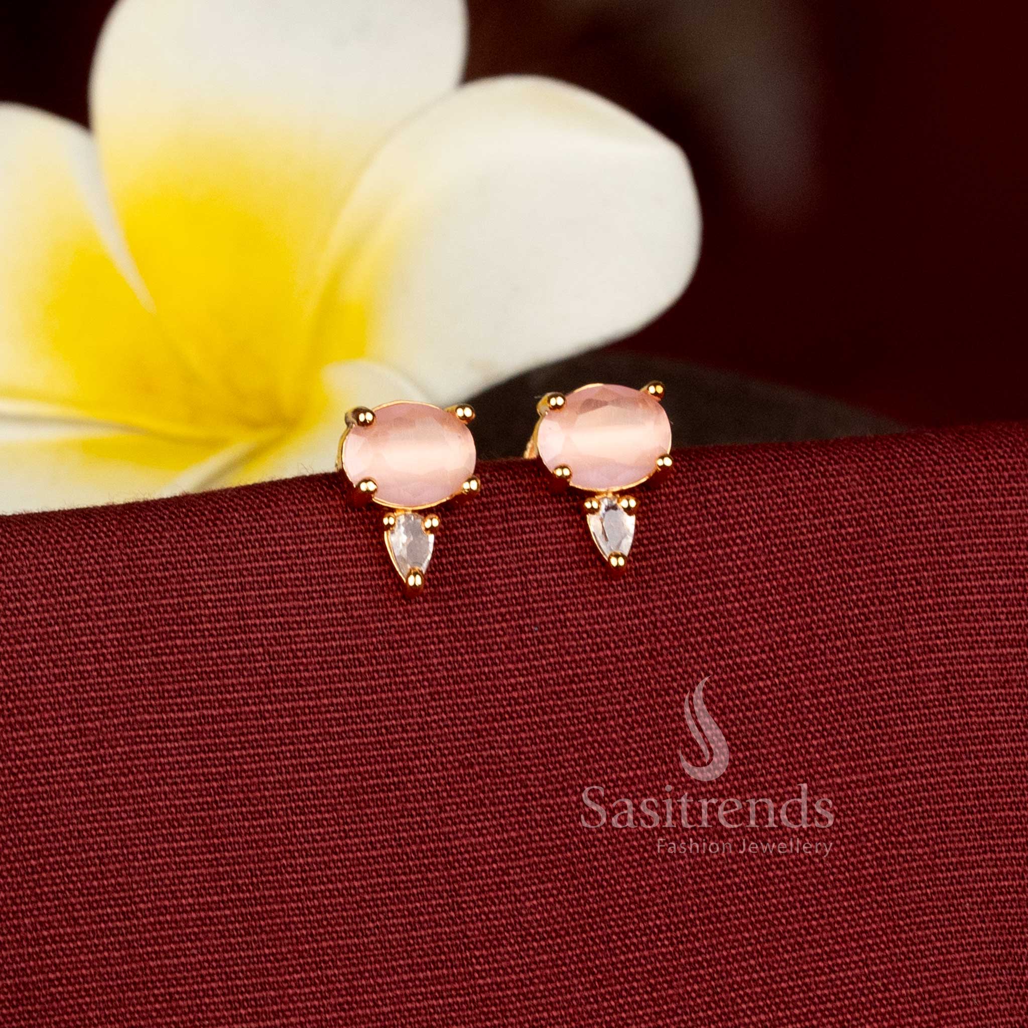 American Diamond Oval and Pear Shape Stud Earrings for Traditional and Contemporary Styling Sasitrends