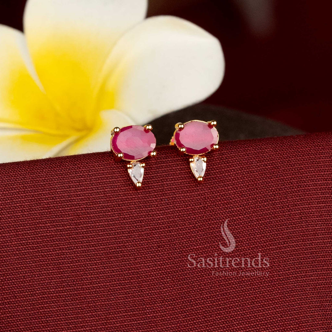 American Diamond Oval and Pear Shape Stud Earrings for Traditional and Contemporary Styling Sasitrends