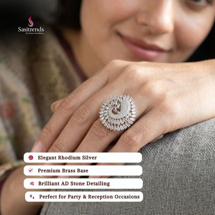 Attractive Peacock Designer Zircon Stone Ring - Perfect Party Wear