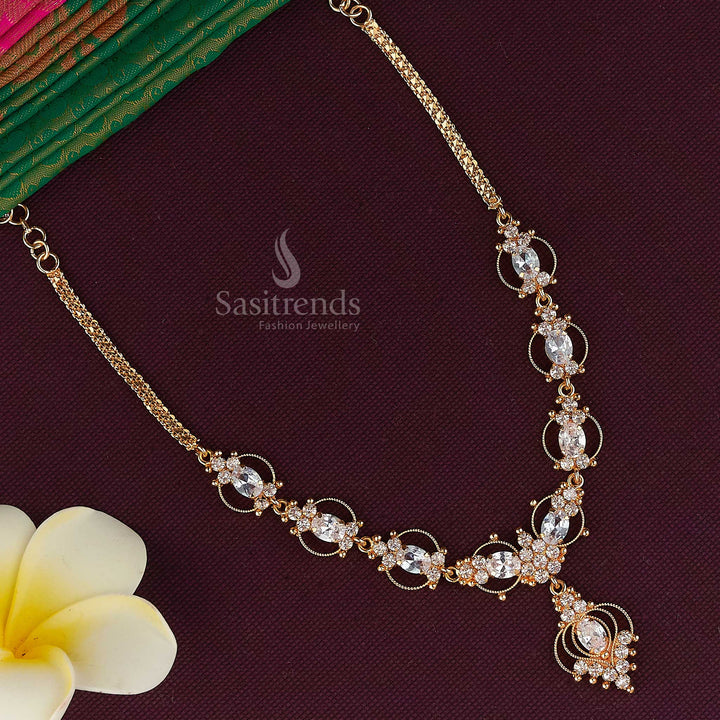 Stylish White American Diamond Micro Gold Plated Necklace for Festive and Traditional Attire - Sasitrends