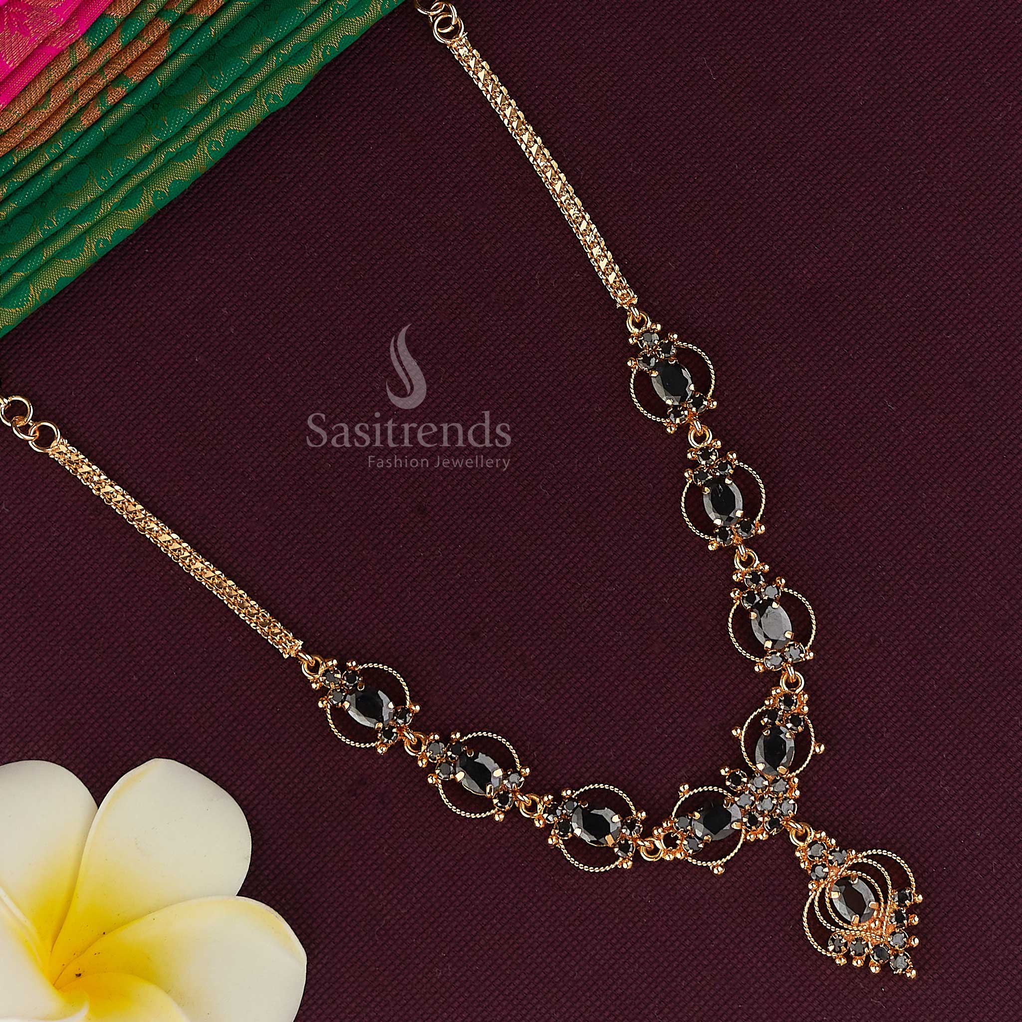 Trendy Black American Diamond Micro Gold Plated Necklace for Festive and Stylish Outfits - Sasitrends