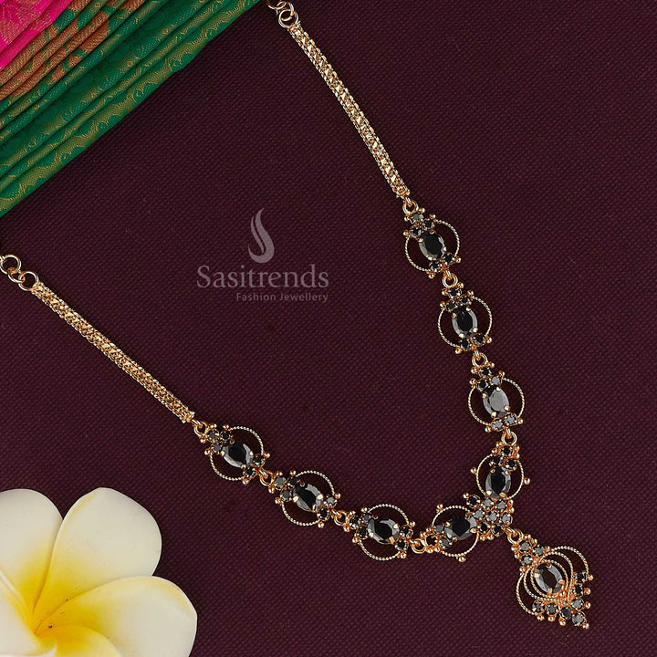 Trendy Black American Diamond Micro Gold Plated Necklace for Festive and Stylish Outfits - Sasitrends