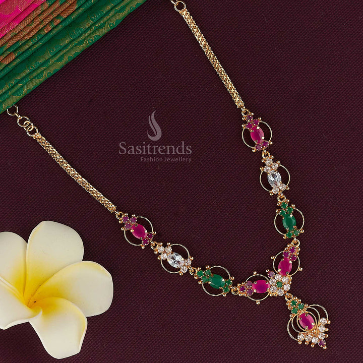 Beautiful micro gold plated necklace crafted with dazzling American diamond stones, a perfect choice for cultural events, festivals - Sasitrends