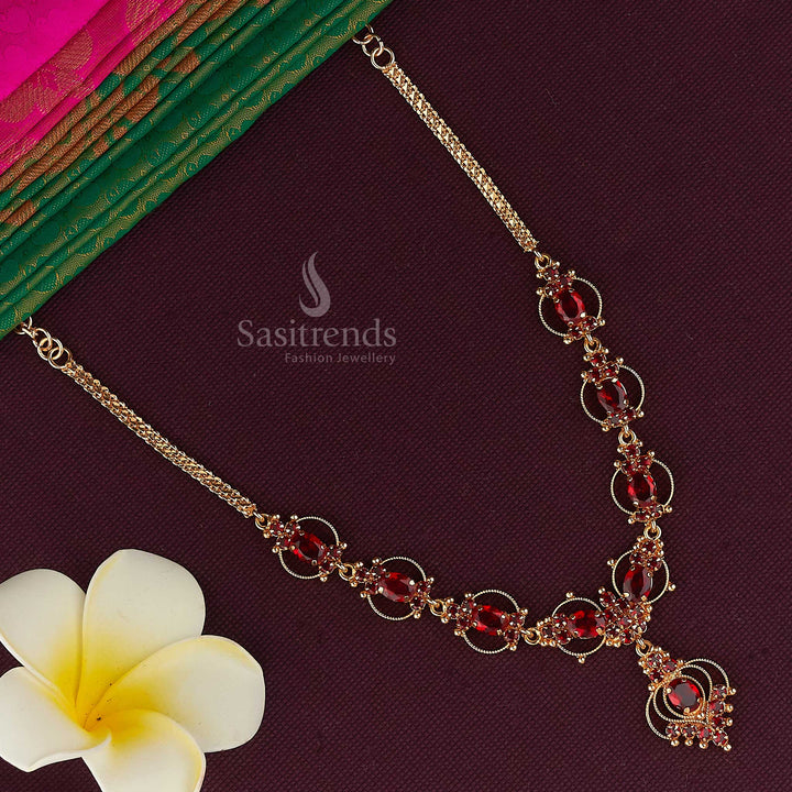 Grand and elegant micro gold plated necklace adorned with gleaming American diamond stones, a sophisticated piece for cultural events - Sasitrends