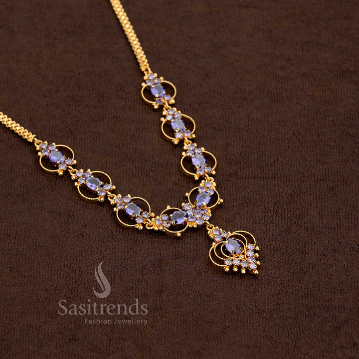 Elegant micro gold plated necklace with sparkling American diamond stones, designed in a beautiful purple tone – perfect for casual outings and festive wear – Sasitrends
