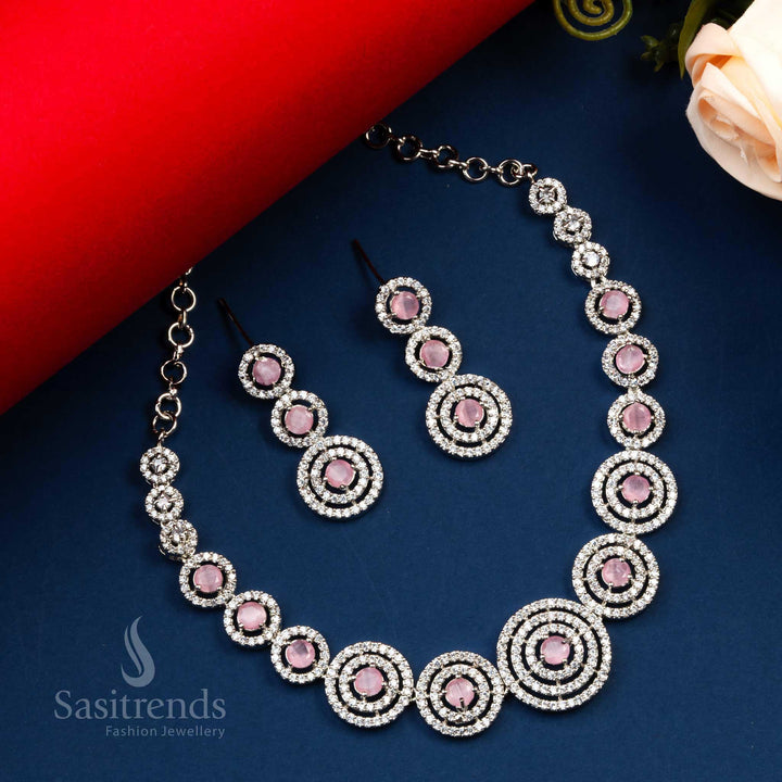 Gorgeous Party Wear Rhodium Silver Plated AD Necklace with Earrings  - Sasitrends