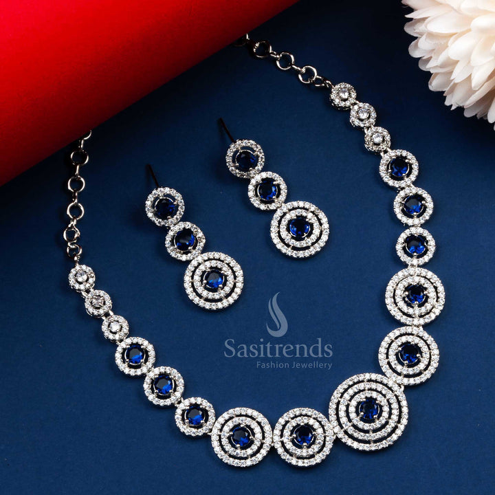 Gorgeous Party Wear Rhodium Silver Plated AD Necklace with Earrings  - Sasitrends