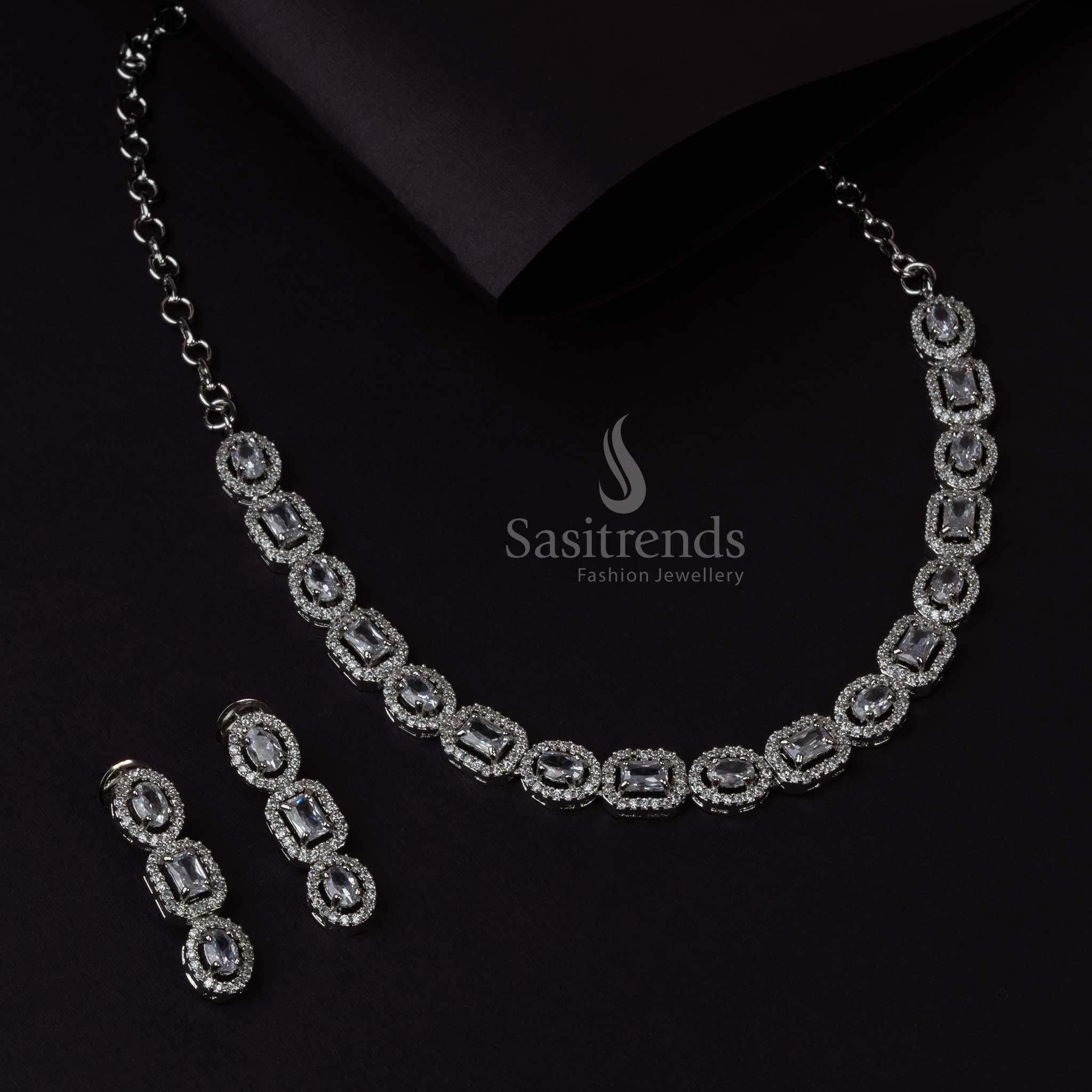 Rich Party Wear Jewellery Set with Rhodium Silver Plating & American Diamond Stones | Sasitrends - Sasitrends