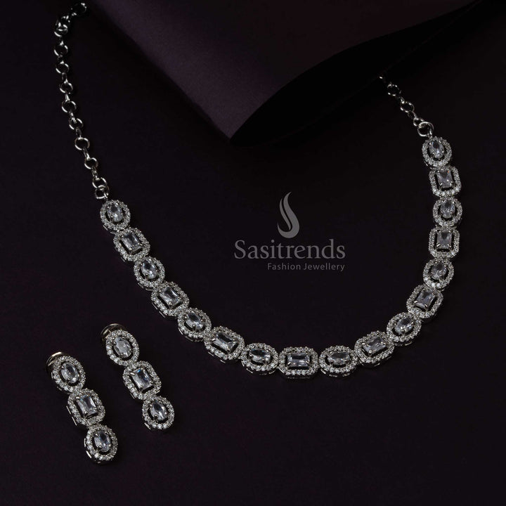 Rich Party Wear Jewellery Set with Rhodium Silver Plating & American Diamond Stones | Sasitrends - Sasitrends