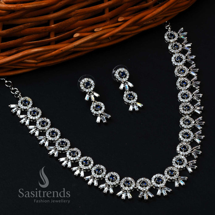 Trendy Rhodium Silver Plated Party Wear Jewellery Set with American Diamonds | Sasitrends