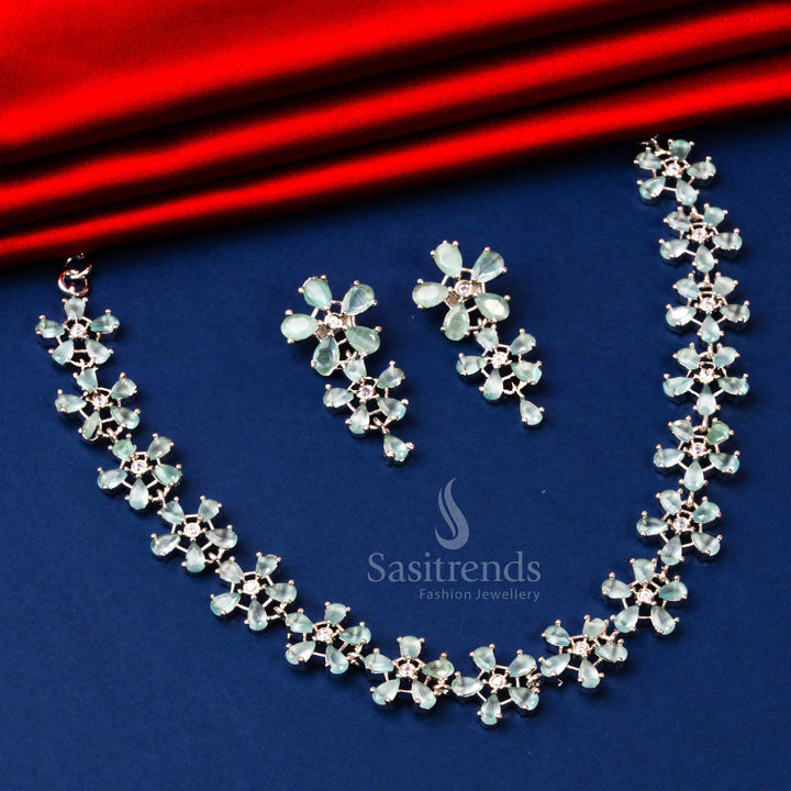 Mint American Diamonds in Rhodium Silver Plated Necklace Set - Sasitrends