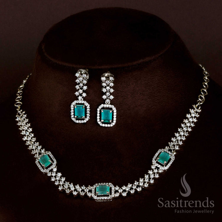 Trendy Party Wear: Rhodium Silver Plated Jewellery Set - American Diamond Stones for Women