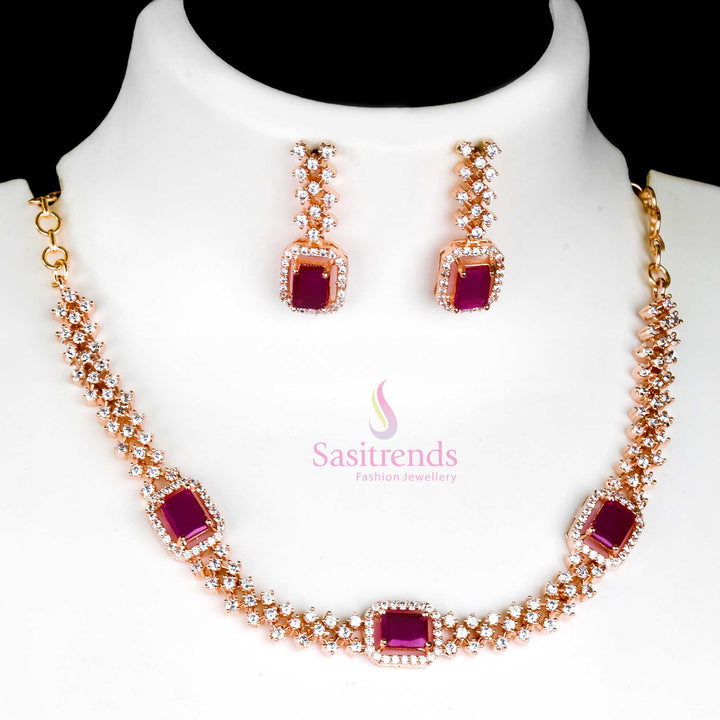New Party Wear Rose Gold Plated Jewellery Set with American Diamond Stones - Online Shopping