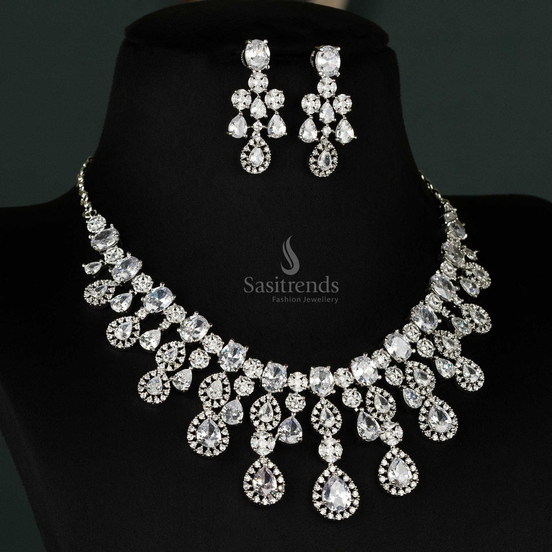 Rhodium Silver American Diamond Choker Jewellery Set SasiTrends