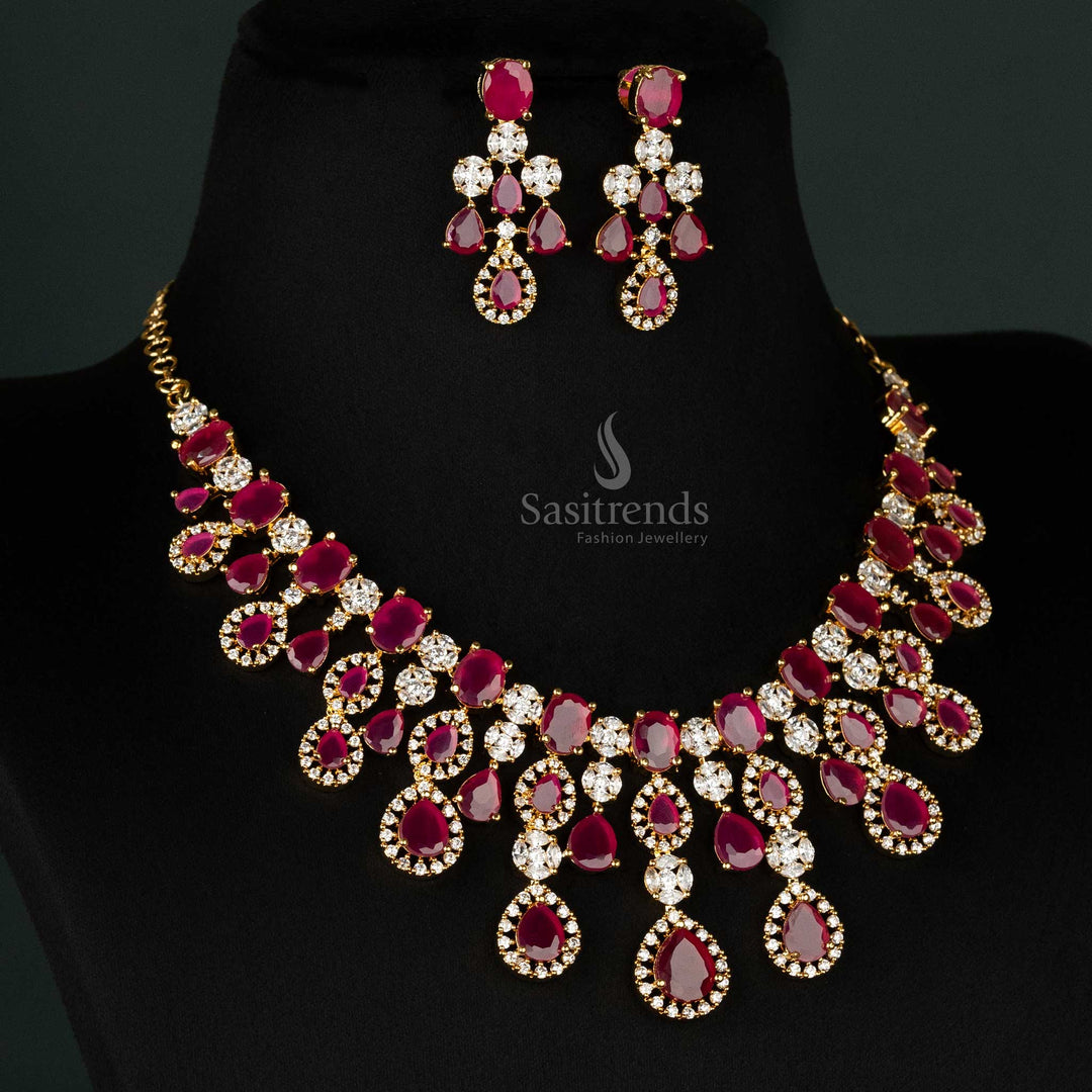 Rhodium Silver American Diamond Choker Jewellery Set SasiTrends