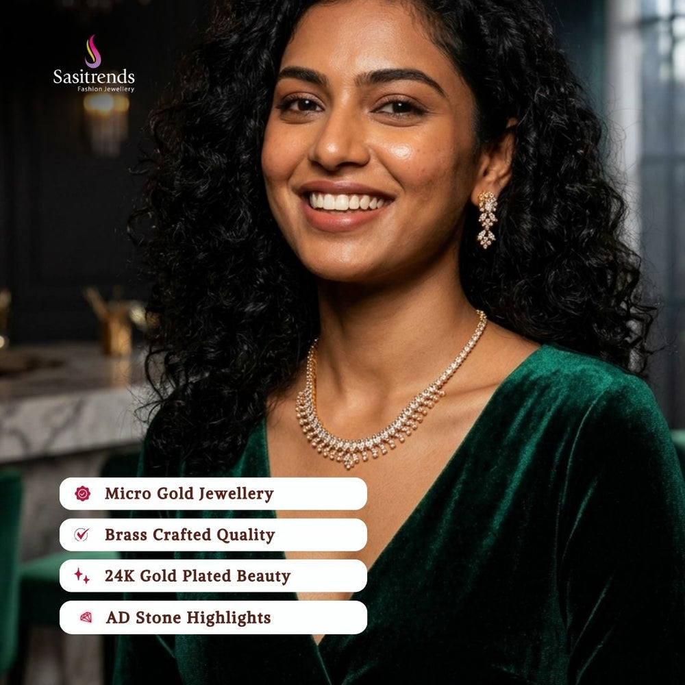 Guaranteed Micro gold plated AD stone necklace set model image - Sasitrends