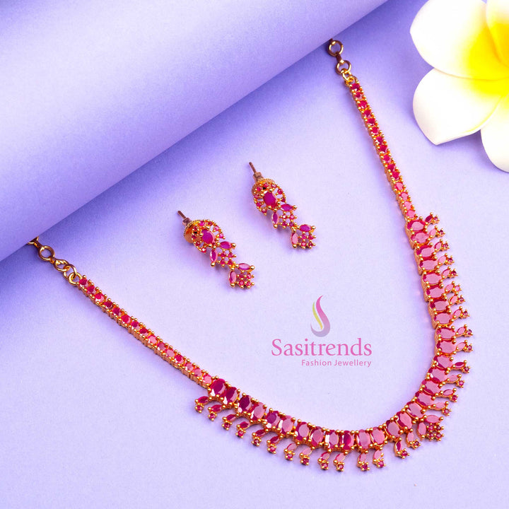 Elegant Micro Gold Plated Jewellery Set with American Diamond Accents | Sasitrends