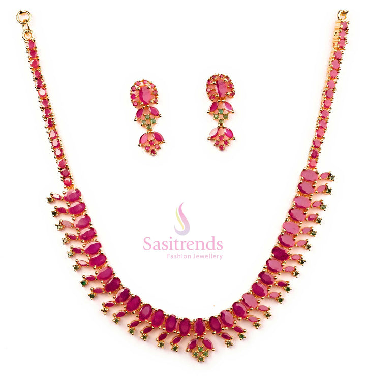 Exquisite ruby and green gold plated jewellery set, a handcrafted designer piece for wedding and festive beauty with a luxurious touch - Sasitrends