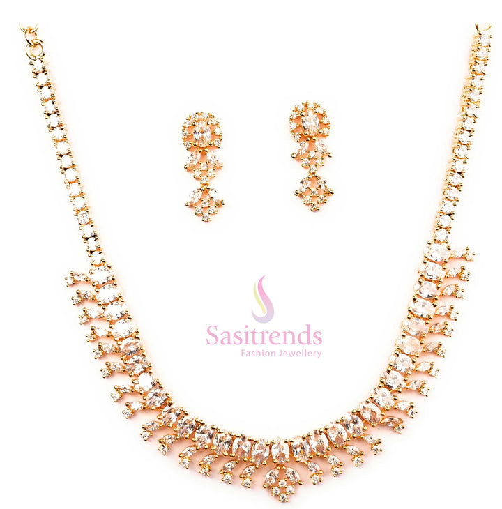 Exquisite gold plated white jewellery set designed for bridal weddings, featuring an exclusive designer fashion look with shimmering accents - Sasitrends