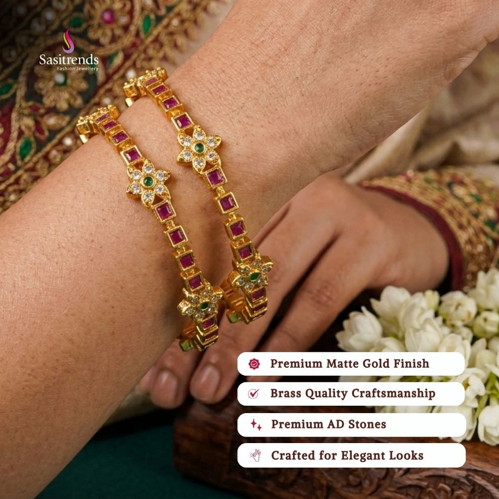 Matte gold plated bangles model image - Sasitrends