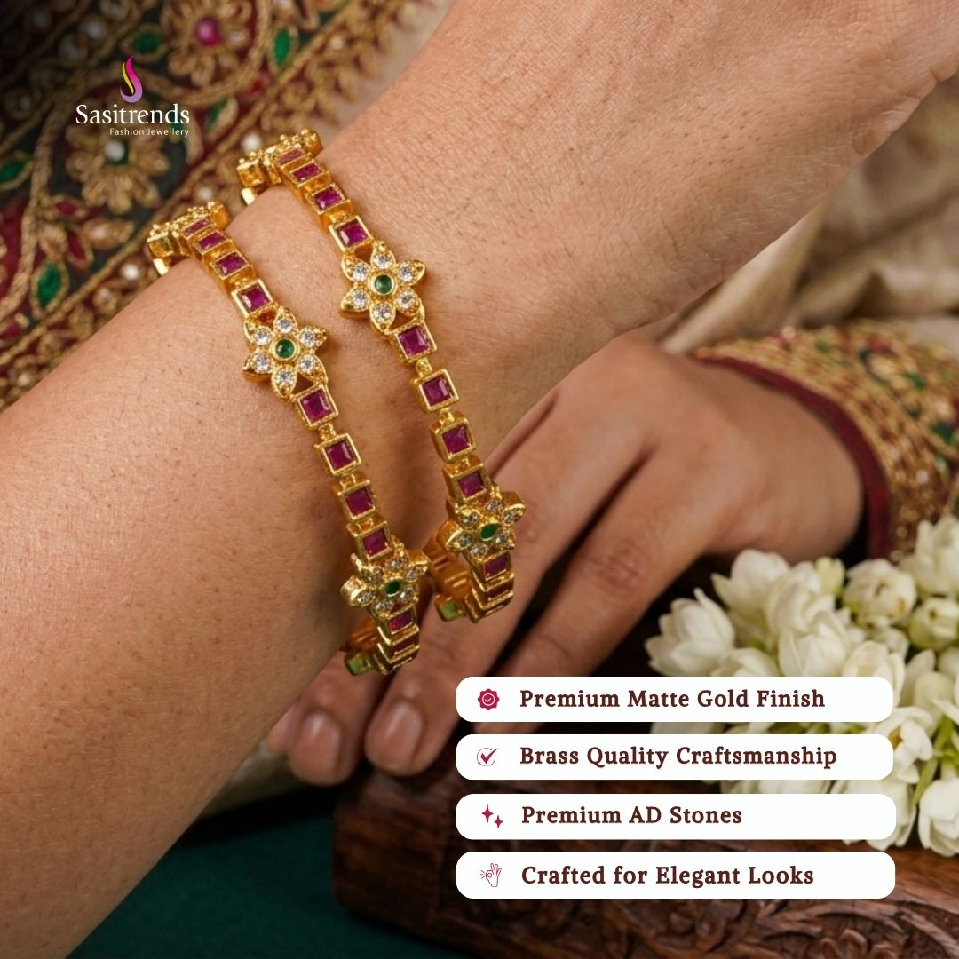 Matte gold plated bangles model image - Sasitrends