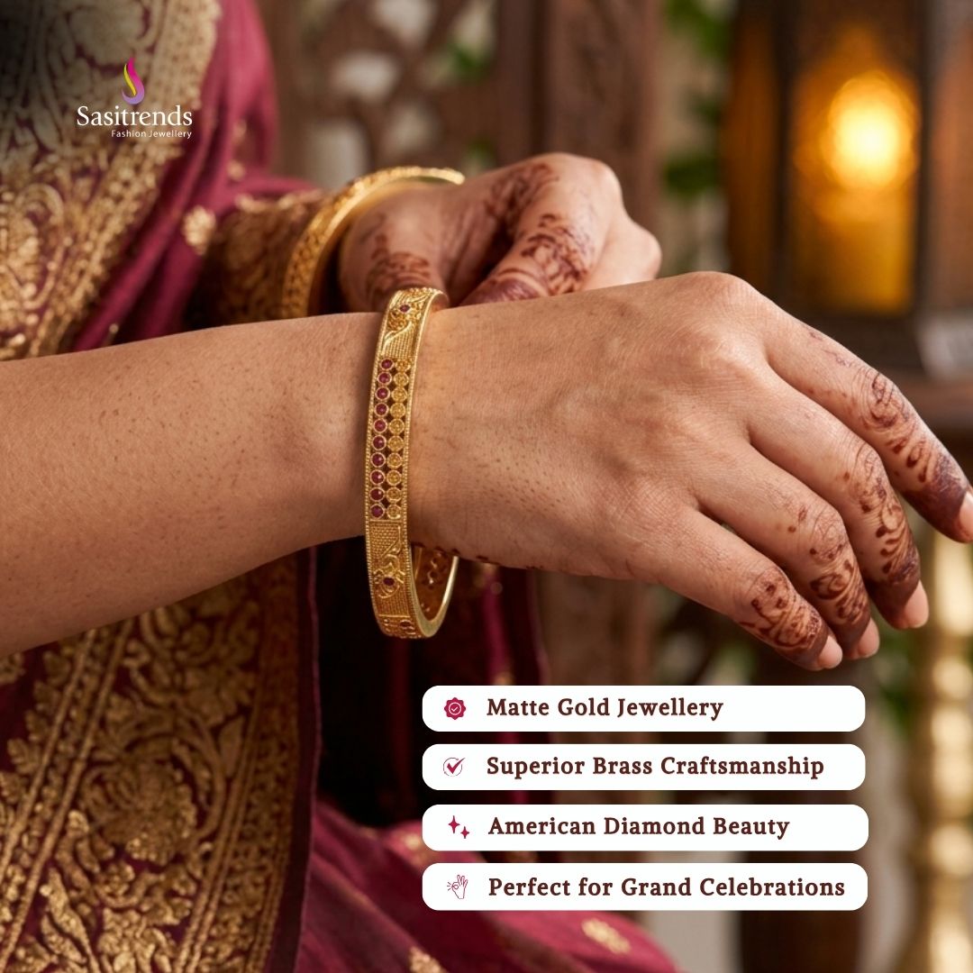 Matte gold plated bangles model image - Sasitrends